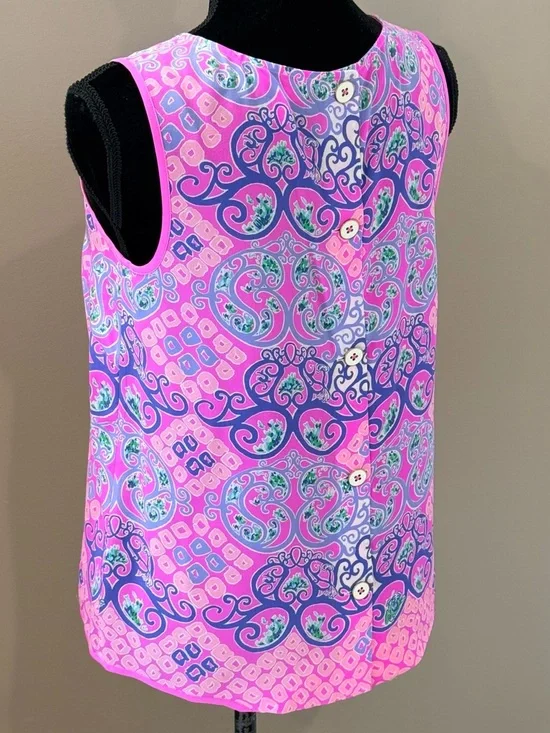 Women’s LILLY PULITZER Iona shell multi behind the gates engineer silk top. Sz S - Picture 2 of 7